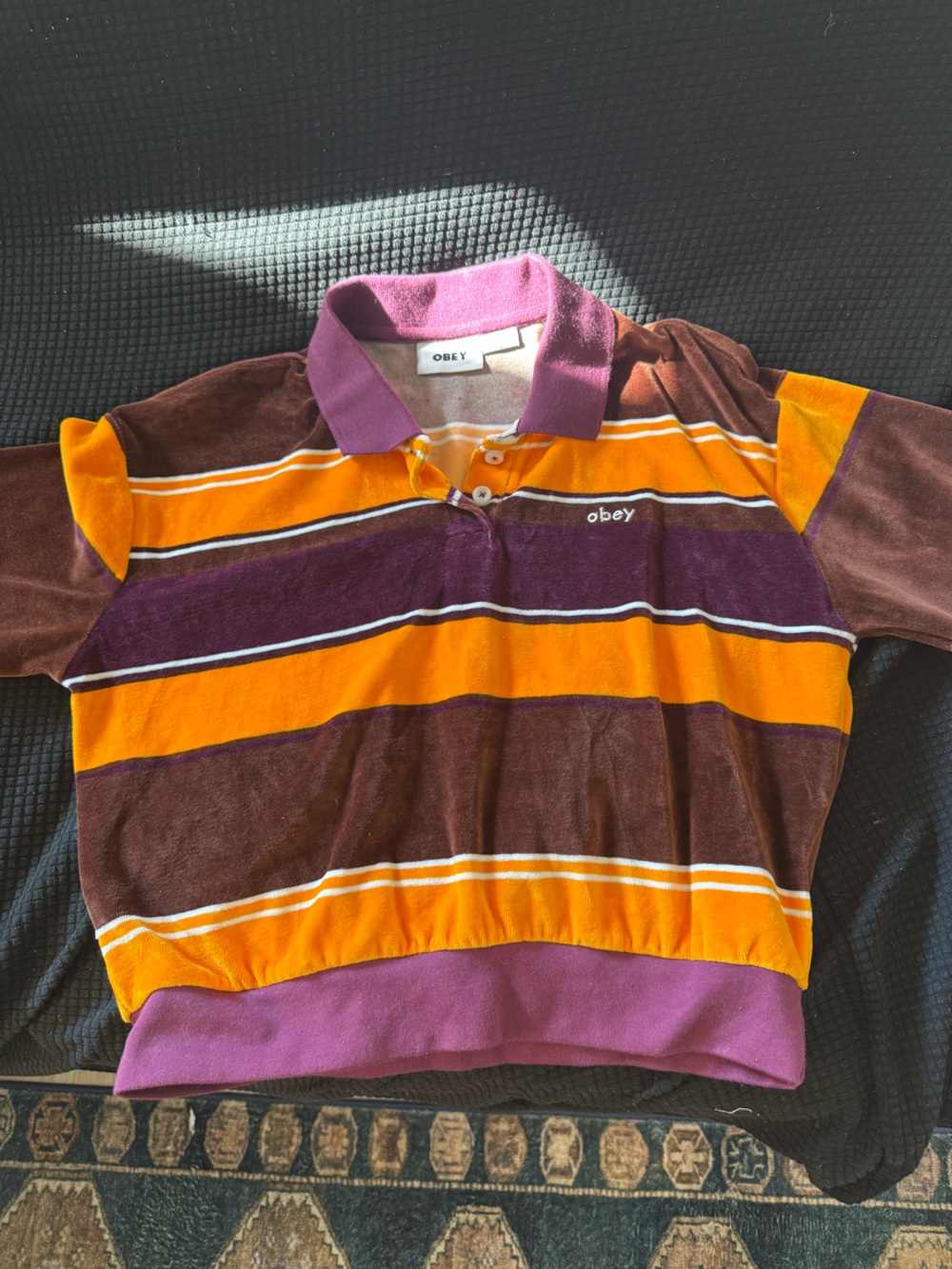 Obey crop top in Brown, Orange & Purple Stripes